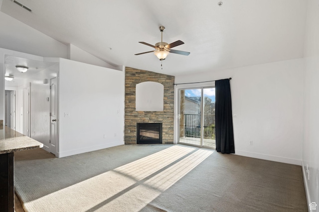 1045 S 1700 W Unit 1032, Payson, UT 84651 - unfurnished living room featuring vaulted ceiling, a ceiling fan, carpet flooring, and visible vents