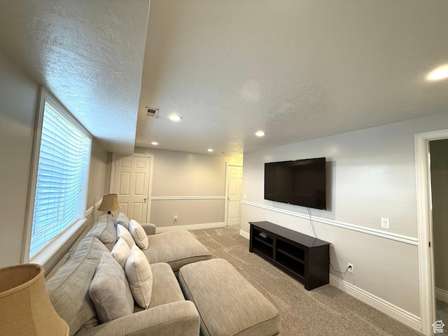 909 E 1520 N, American Fork, UT 84003 - living room featuring recessed lighting, carpet floors, and a textured ceiling