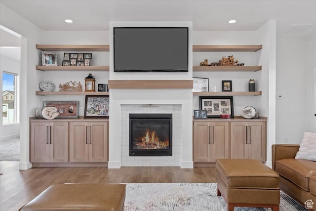 733 E 750 S, Preston, ID 83263 - living room featuring a glass covered fireplace, visible vents, and light wood-style flooring