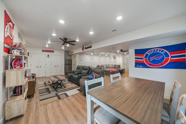 788 N 2100 E, Spanish Fork, UT 84660 - dining area featuring recessed lighting, ceiling fan, light wood finished floors, and visible vents