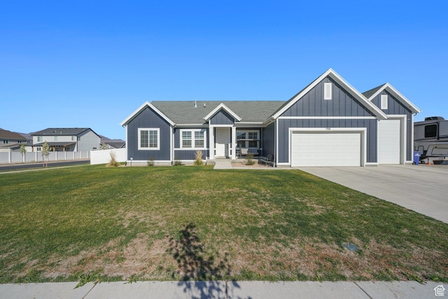 788 N 2100 E, Spanish Fork, UT 84660 - ranch-style house with fence, a garage, board and batten siding, a front yard, and concrete driveway