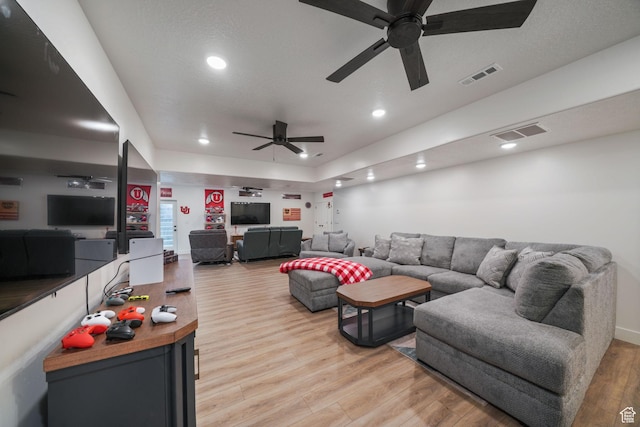 788 N 2100 E, Spanish Fork, UT 84660 - living room featuring recessed lighting, a ceiling fan, light wood finished floors, and visible vents