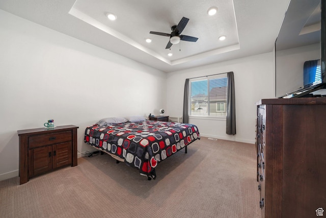 788 N 2100 E, Spanish Fork, UT 84660 - bedroom featuring a raised ceiling, baseboards, light carpet, and recessed lighting