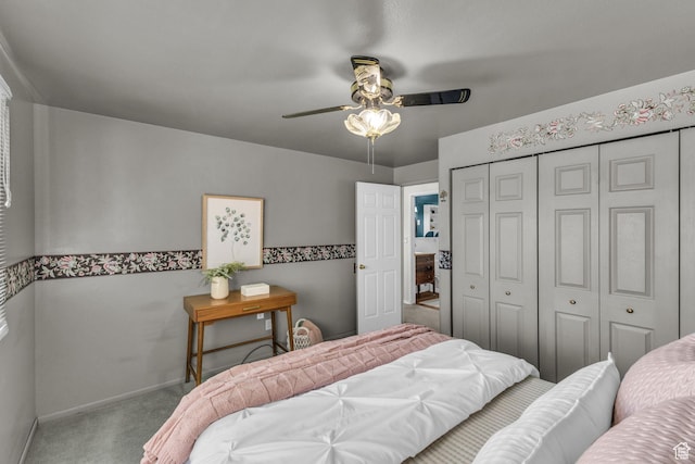 3788 W Hillsboro Cir, West Jordan, UT 84084 - bedroom featuring carpet, a closet, baseboards, and ceiling fan