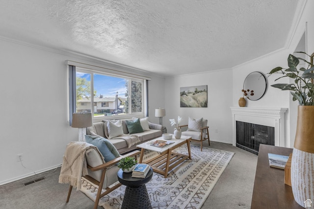 3788 W Hillsboro Cir, West Jordan, UT 84084 - living room featuring a textured ceiling, visible vents, and a fireplace