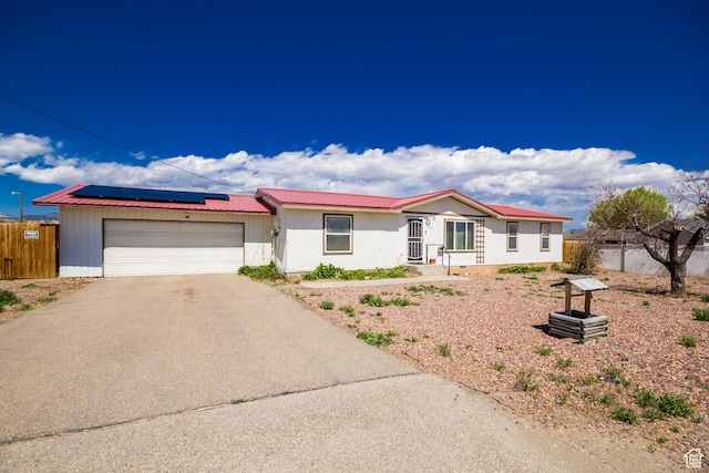 2036 W 1500 N, Vernal, UT 84078 - ranch-style house featuring fence, driveway, solar panels, and a garage