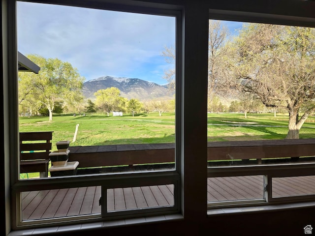 interior space featuring a mountain view