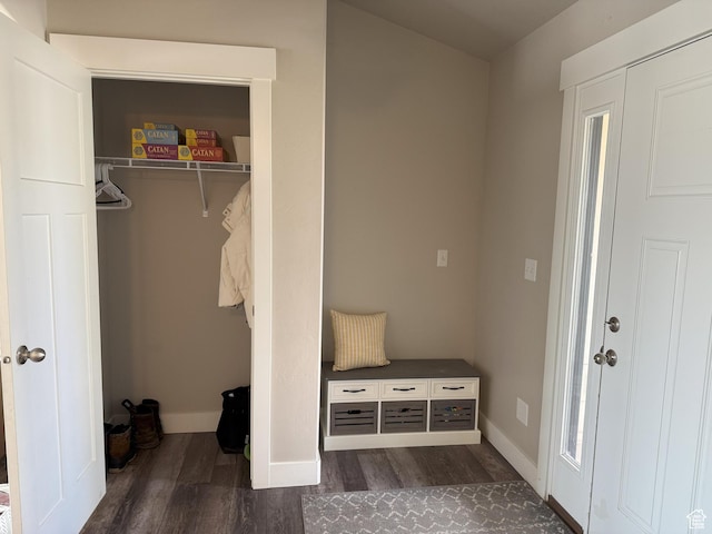 9104 N Cornwall Way E, Eagle Mountain, UT 84005 - mudroom featuring dark wood-style floors and baseboards