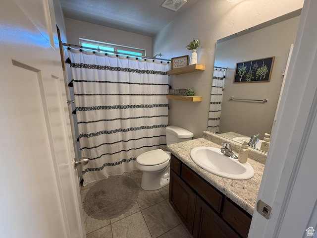 9104 N Cornwall Way E, Eagle Mountain, UT 84005 - bathroom with tile patterned flooring, toilet, vanity, and curtained shower
