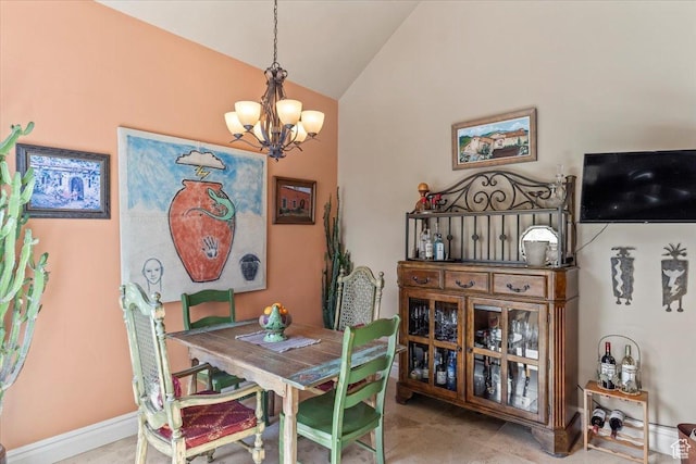6109 S Vine Bend Ln, Murray, UT 84121 - dining room with an inviting chandelier, vaulted ceiling, and baseboards