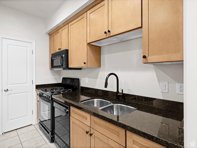 5 S 500 W Unit 311, Salt Lake City, UT 84101 - kitchen featuring light brown cabinets, dark stone countertops, a sink, black appliances, and light tile patterned floors