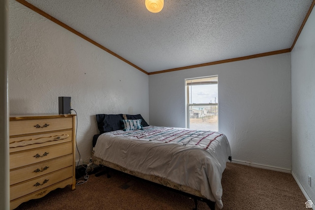 408 W 2000 S, Price, UT 84501 - bedroom with dark carpet, ornamental molding, a textured wall, and a textured ceiling
