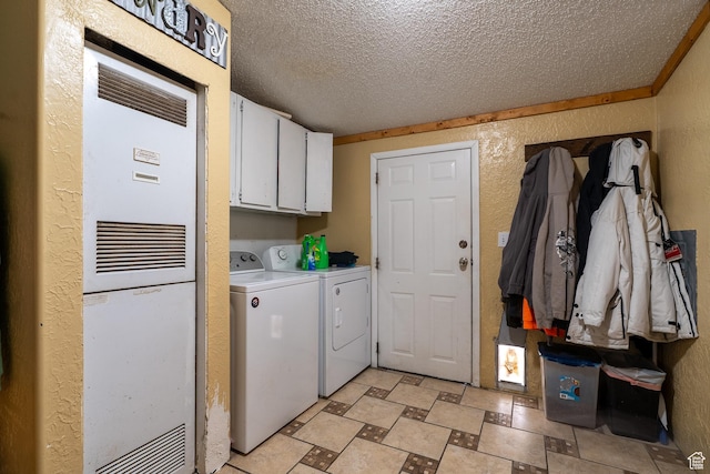 408 W 2000 S, Price, UT 84501 - clothes washing area featuring a textured ceiling, cabinet space, a textured wall, stone finish flooring, and washing machine and dryer