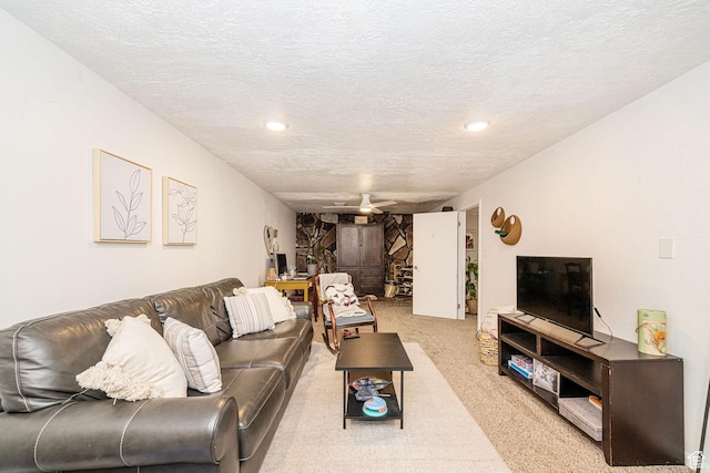 2005 N 500 E, North Ogden, UT 84414 - living room featuring carpet floors, a textured ceiling, and recessed lighting