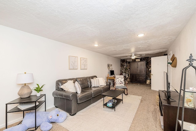 2005 N 500 E, North Ogden, UT 84414 - carpeted living area with recessed lighting, a textured ceiling, and a ceiling fan