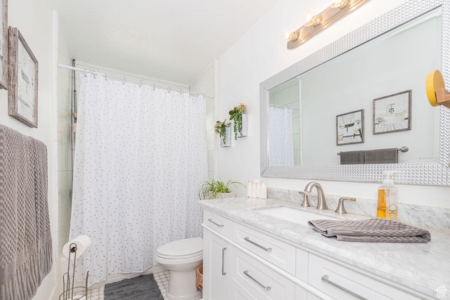 2005 N 500 E, North Ogden, UT 84414 - bathroom with tile patterned flooring, toilet, vanity, and a shower with shower curtain
