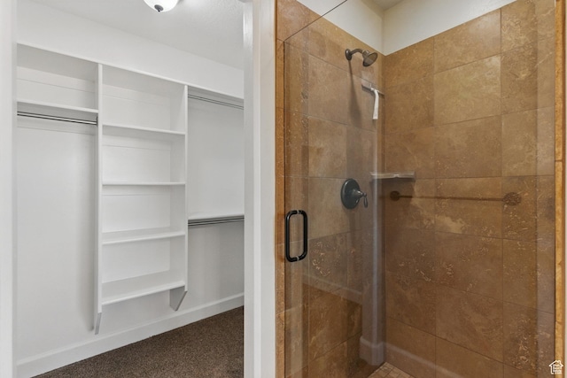 1247 N Baycrest Dr, Saratoga Springs, UT 84045 - full bath featuring baseboards, a walk in closet, and a stall shower