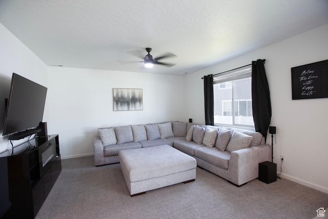 1719 N Pintail Dr Unit 60, Salem, UT 84653 - carpeted living room featuring baseboards and ceiling fan
