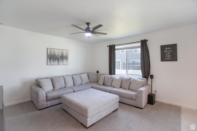 1719 N Pintail Dr Unit 60, Salem, UT 84653 - living area with a ceiling fan, baseboards, and light carpet