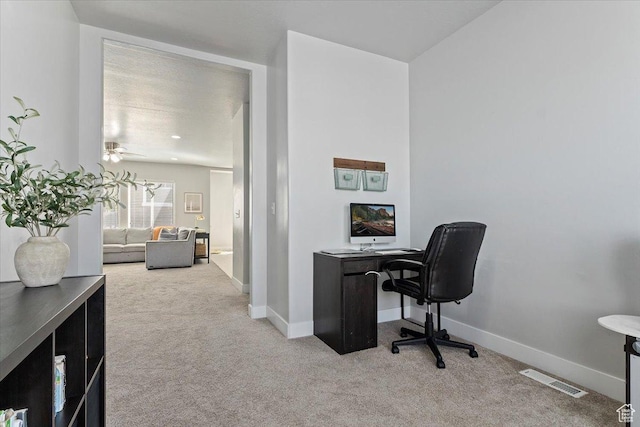 4941 W Chrome Rd, Herriman, UT 84096 - office featuring visible vents, baseboards, a ceiling fan, and carpet flooring