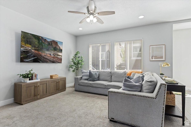 4941 W Chrome Rd, Herriman, UT 84096 - living area featuring recessed lighting, baseboards, a ceiling fan, and light carpet