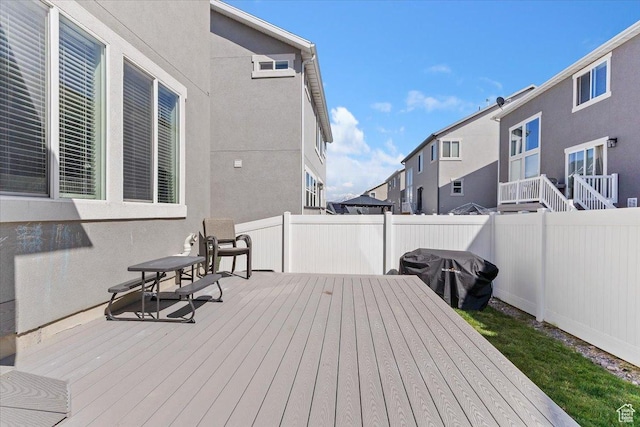 4941 W Chrome Rd, Herriman, UT 84096 - deck with grilling area, a fenced backyard, and a residential view