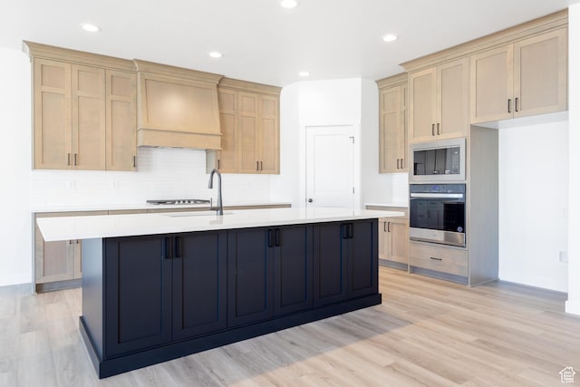 3080 N 2875 W Unit 25, Plain City, UT 84404 - kitchen featuring stainless steel appliances, light countertops, a sink, light wood-style floors, and custom range hood