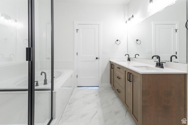 3080 N 2875 W Unit 25, Plain City, UT 84404 - bathroom featuring double vanity, a bath, marble finish floor, and a sink