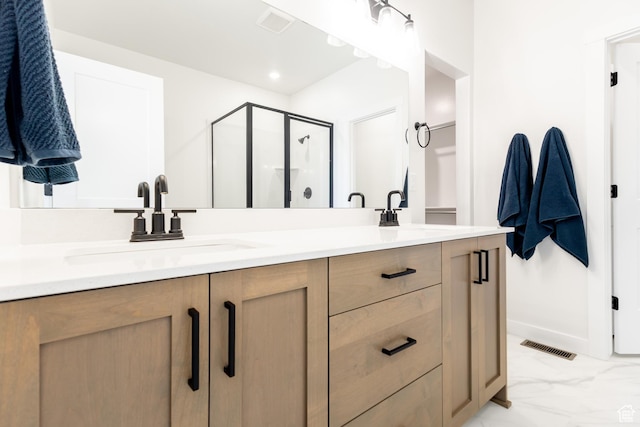 3080 N 2875 W Unit 25, Plain City, UT 84404 - bathroom with a stall shower, double vanity, and marble finish floors