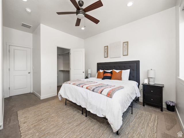 452 S Wood Stream Rd, American Fork, UT 84003 - bedroom with recessed lighting, visible vents, a walk in closet, baseboards, and carpet flooring