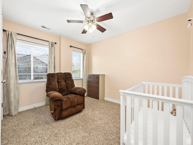 2046 N Belmont Dr, Saratoga Springs, UT 84045 - carpeted bedroom featuring ceiling fan, baseboards, and visible vents