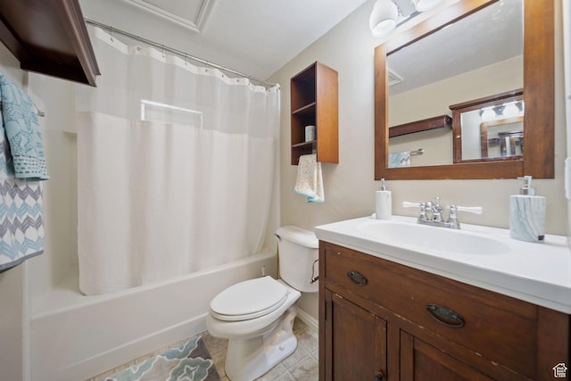 730 E 3155 S, Millcreek, UT 84106 - full bath featuring shower / bath combo, tile patterned floors, vanity, baseboards, and toilet