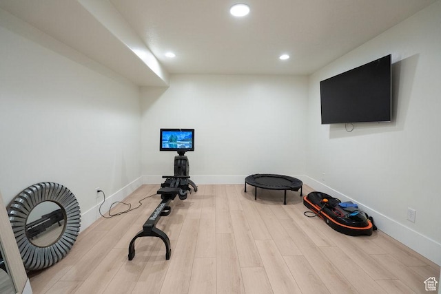 14661 S Rock Canyon Cir W, Herriman, UT 84096 - exercise area with recessed lighting, wood finished floors, and baseboards