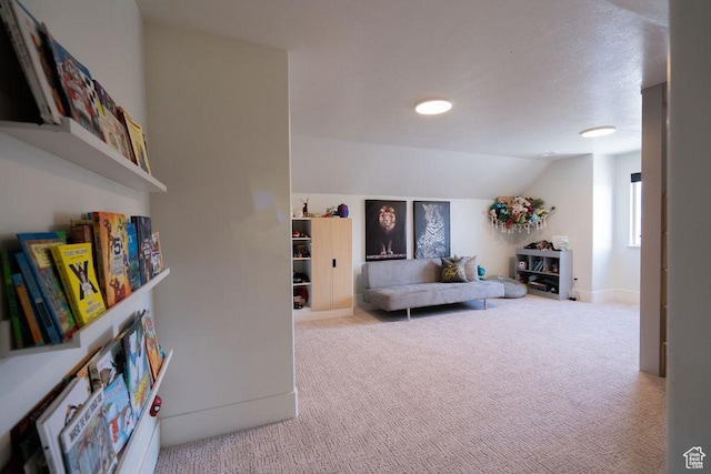 14661 S Rock Canyon Cir W, Herriman, UT 84096 - living room featuring carpet floors and vaulted ceiling