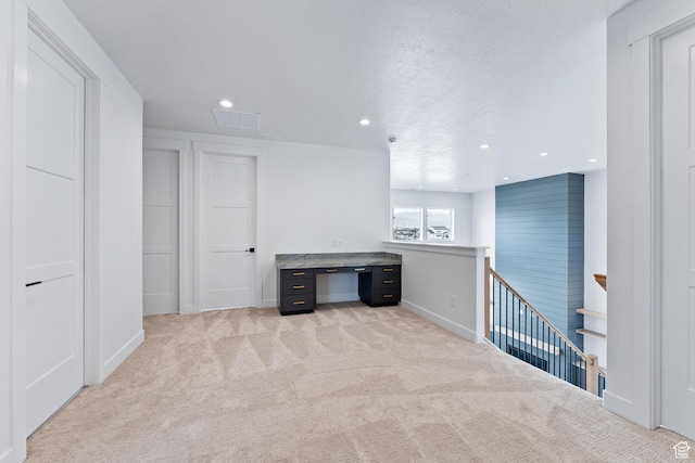 3010 W Willow Dr S, Lehi, UT 84043 - interior space featuring visible vents, baseboards, light colored carpet, recessed lighting, and an upstairs landing