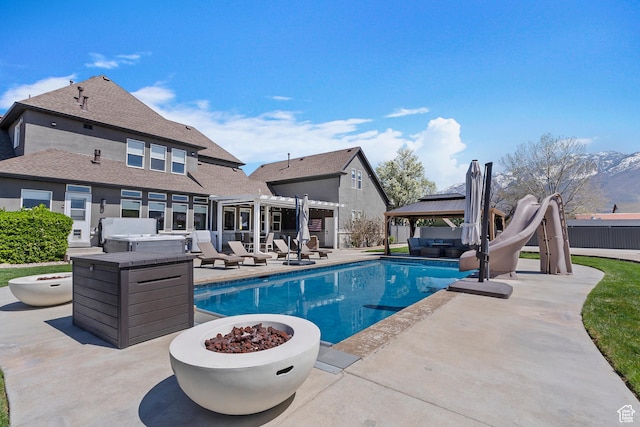 468 E 12000 S, Draper, UT 84020 - view of swimming pool with a gazebo, a fenced in pool, a water slide, and a patio