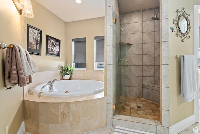 468 E 12000 S, Draper, UT 84020 - full bath featuring tile patterned flooring, baseboards, a tub with jets, and a stall shower