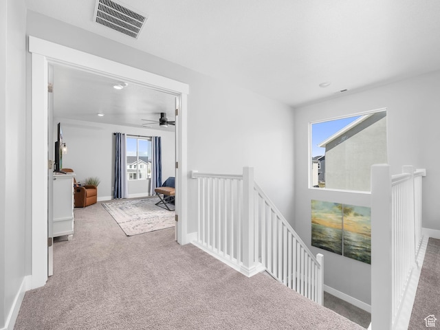1058 S 800 W, American Fork, UT 84003 - corridor with recessed lighting, visible vents, an upstairs landing, baseboards, and carpet flooring