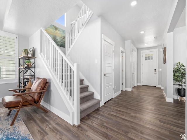 1058 S 800 W, American Fork, UT 84003 - foyer with baseboards, recessed lighting, dark wood-type flooring, and stairway