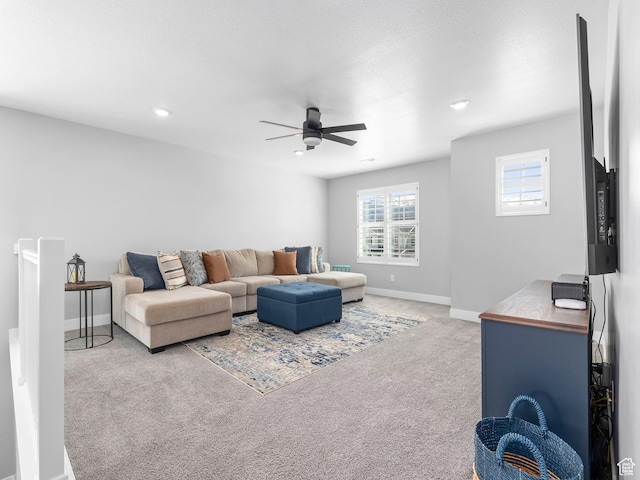 1058 S 800 W, American Fork, UT 84003 - living room with a ceiling fan, baseboards, carpet, and recessed lighting