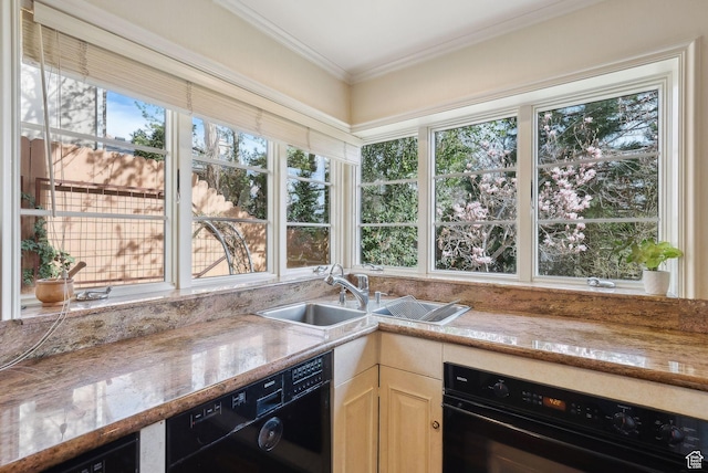 1500 E Arlington Dr, Salt Lake City, UT 84103 - kitchen with plenty of natural light, crown molding, a sink, and black appliances