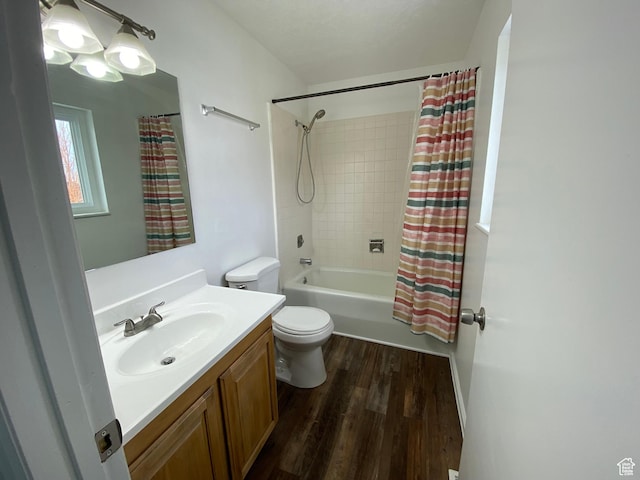 155 W 350 S, Glenwood, UT 84730 - bathroom with wood finished floors, vanity, shower / bathtub combination with curtain, and toilet