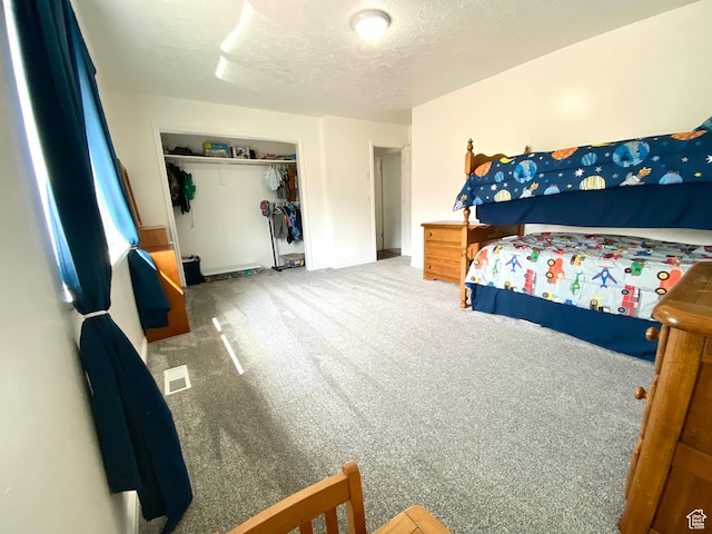 155 W 350 S, Glenwood, UT 84730 - bedroom with carpet flooring, a textured ceiling, visible vents, baseboards, and a closet