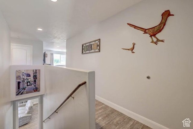 715 S Peachtree Dr, Toquerville, UT 84774 - corridor with baseboards, an upstairs landing, light wood finished floors, and recessed lighting