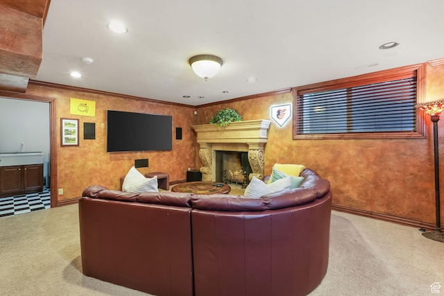 1230 E 11th Ave N, Salt Lake City, UT 84103 - living area with a fireplace, baseboards, carpet floors, and recessed lighting