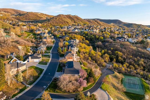 bird's eye view with a mountain view and a residential view