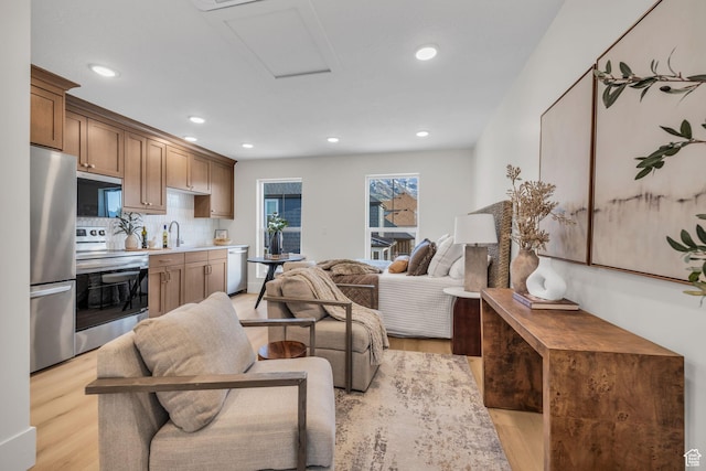 1338 S 1220 E, Salem, UT 84653 - living room with attic access, recessed lighting, and light wood-style flooring