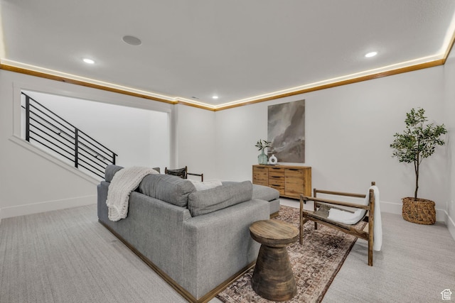 1338 S 1220 E, Salem, UT 84653 - living area featuring stairway, baseboards, light carpet, and recessed lighting