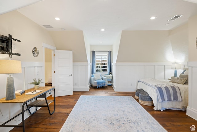 1263 E Chapman Ct, Alpine, UT 84004 - bedroom with dark wood-type flooring, wainscoting, a decorative wall, and recessed lighting
