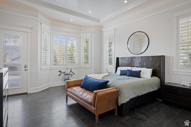 1263 E Chapman Ct, Alpine, UT 84004 - bedroom featuring access to exterior, multiple windows, ornamental molding, and recessed lighting